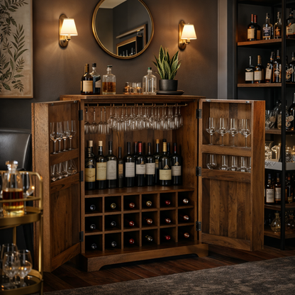 Ridgewood Fluted Wood Bar Cabinet with Wine Storage
