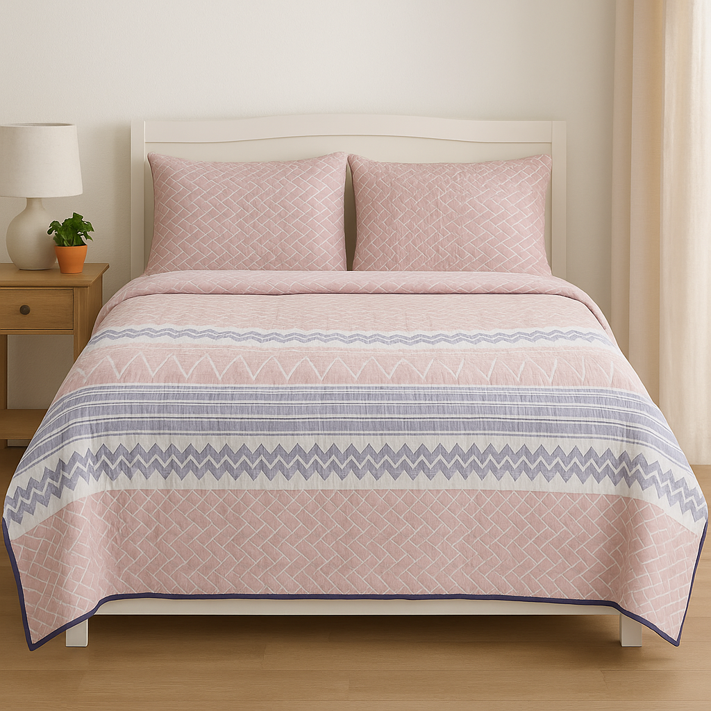 Flamingo Handcrafted Reversible Quilt with Matching Sham Covers