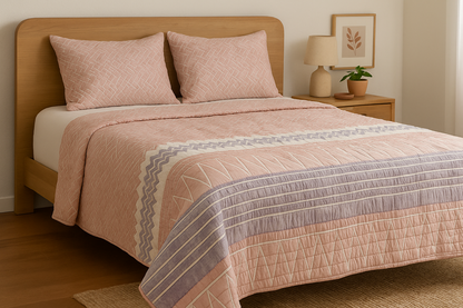 Flamingo Handcrafted Reversible Quilt with Matching Sham Covers