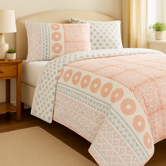 Citrus Handcrafted Reversible Quilt with Matching Sham Covers