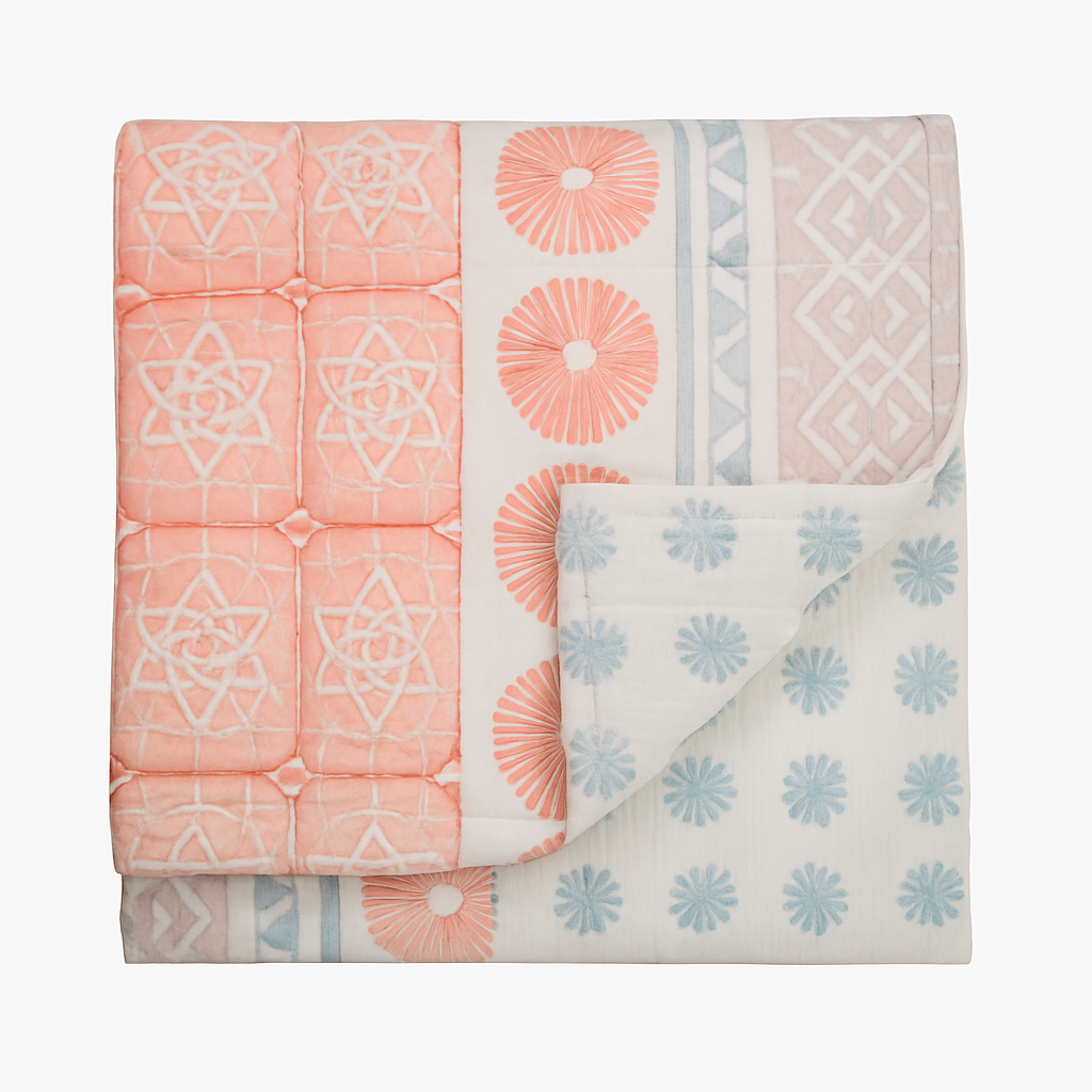 Citrus Handcrafted Reversible Quilt with Matching Sham Covers