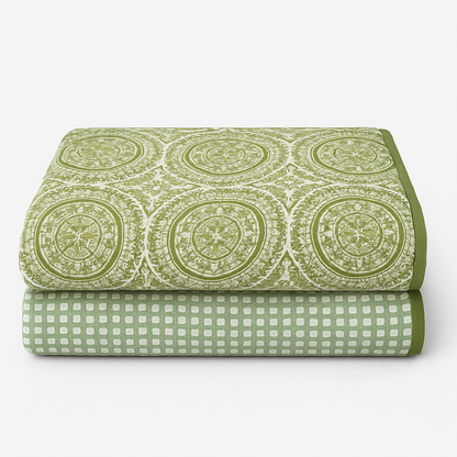 Lotus Handcrafted Reversible Quilt with Matching Sham Covers