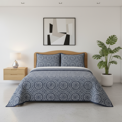 Blue Jay Handcrafted Reversible Quilt with Matching Sham Covers