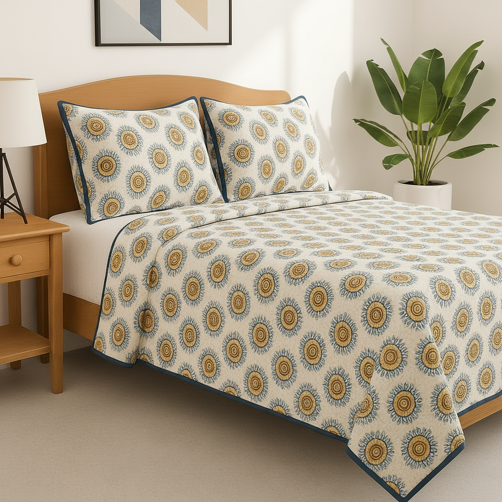 Macaw Handcrafted Reversible Quilt with Matching Sham Covers