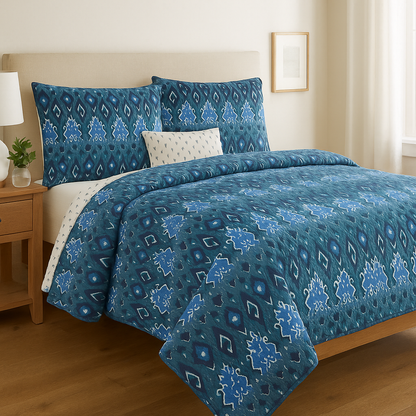Peacock Handcrafted Reversible Quilt with Matching Sham Covers