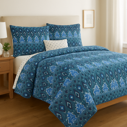 Peacock Handcrafted Reversible Quilt with Matching Sham Covers