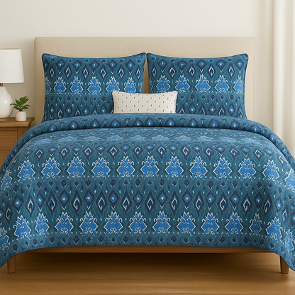 Peacock Handcrafted Reversible Quilt with Matching Sham Covers