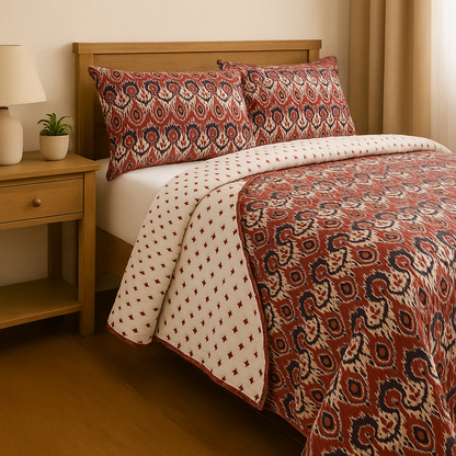 Finch Handcrafted Reversible Quilt with Matching Sham Covers