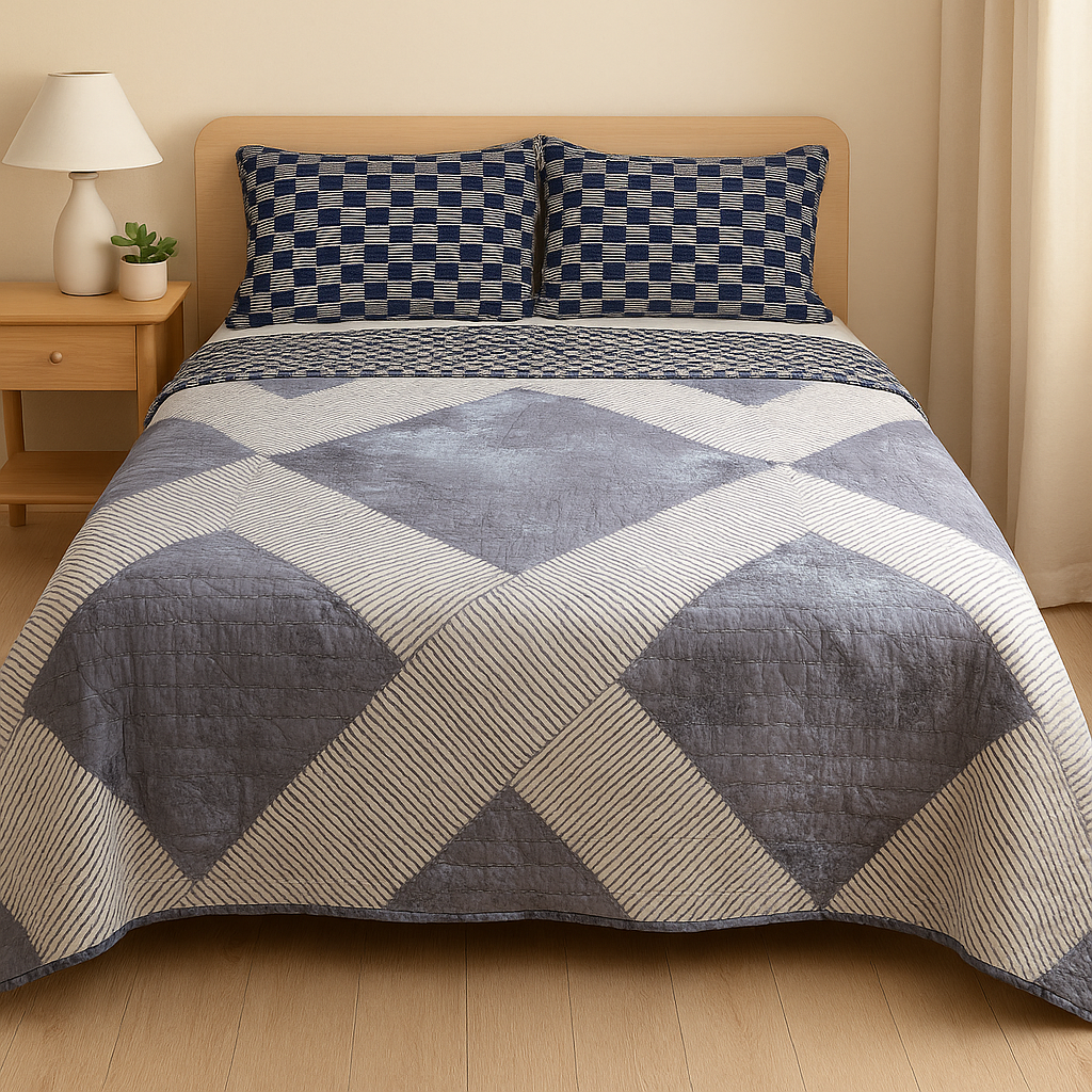 Kingfisher Handcrafted Reversible Quilt with Matching Sham Covers