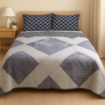 Kingfisher Handcrafted Reversible Quilt with Matching Sham Covers