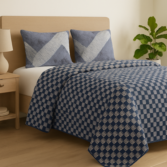 Kingfisher Handcrafted Reversible Quilt with Matching Sham Covers