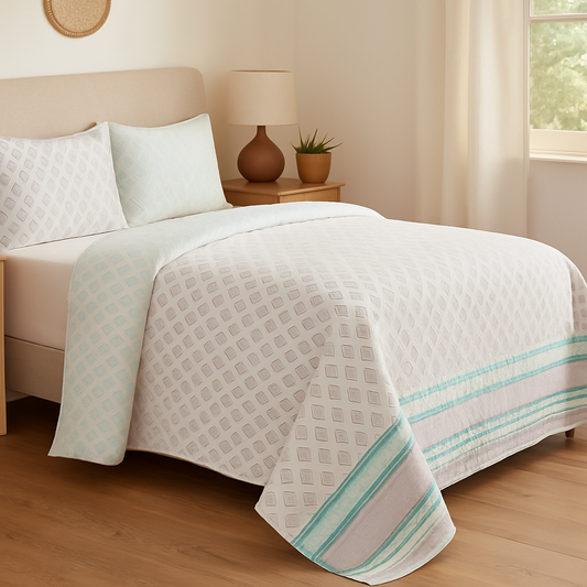 Quail Handcrafted Reversible Quilt with Matching Sham Covers