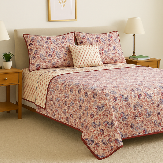 Scarlet Handcrafted Reversible Quilt with Matching Sham Covers