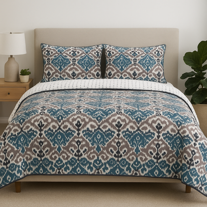 Starling Handcrafted Reversible Quilt with Matching Sham Covers