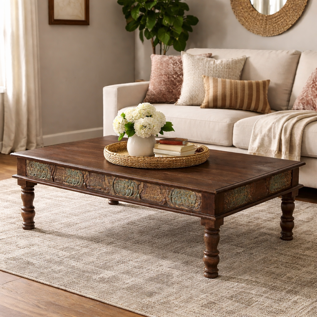 Carved Panel Reclaimed Wood Coffee Table