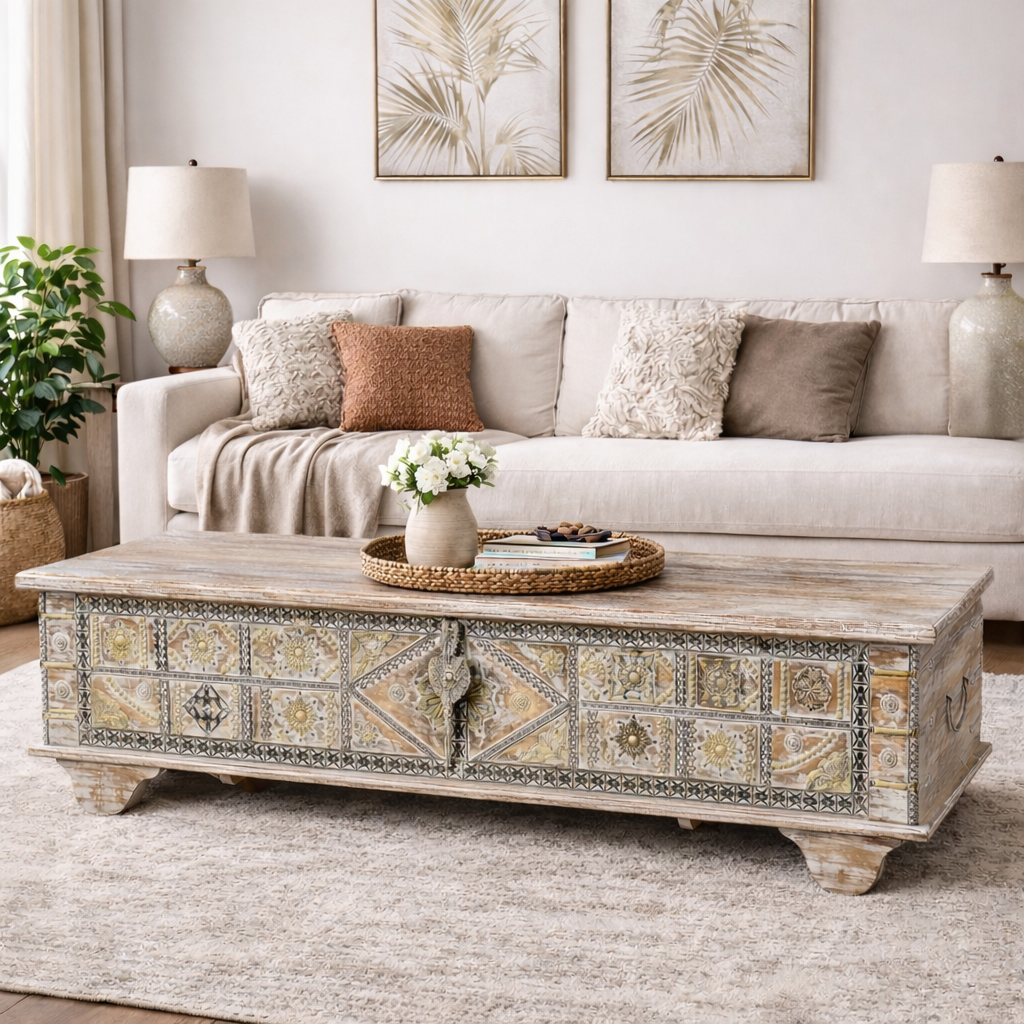 Elephant Wooden Carved Trunk Coffee Table