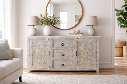 Timbergirl Hand-carved Antique Finish 2-door Sideboard Cabinet