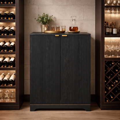 Midnight Fluted Wood Bar Cabinet with Wine Storage