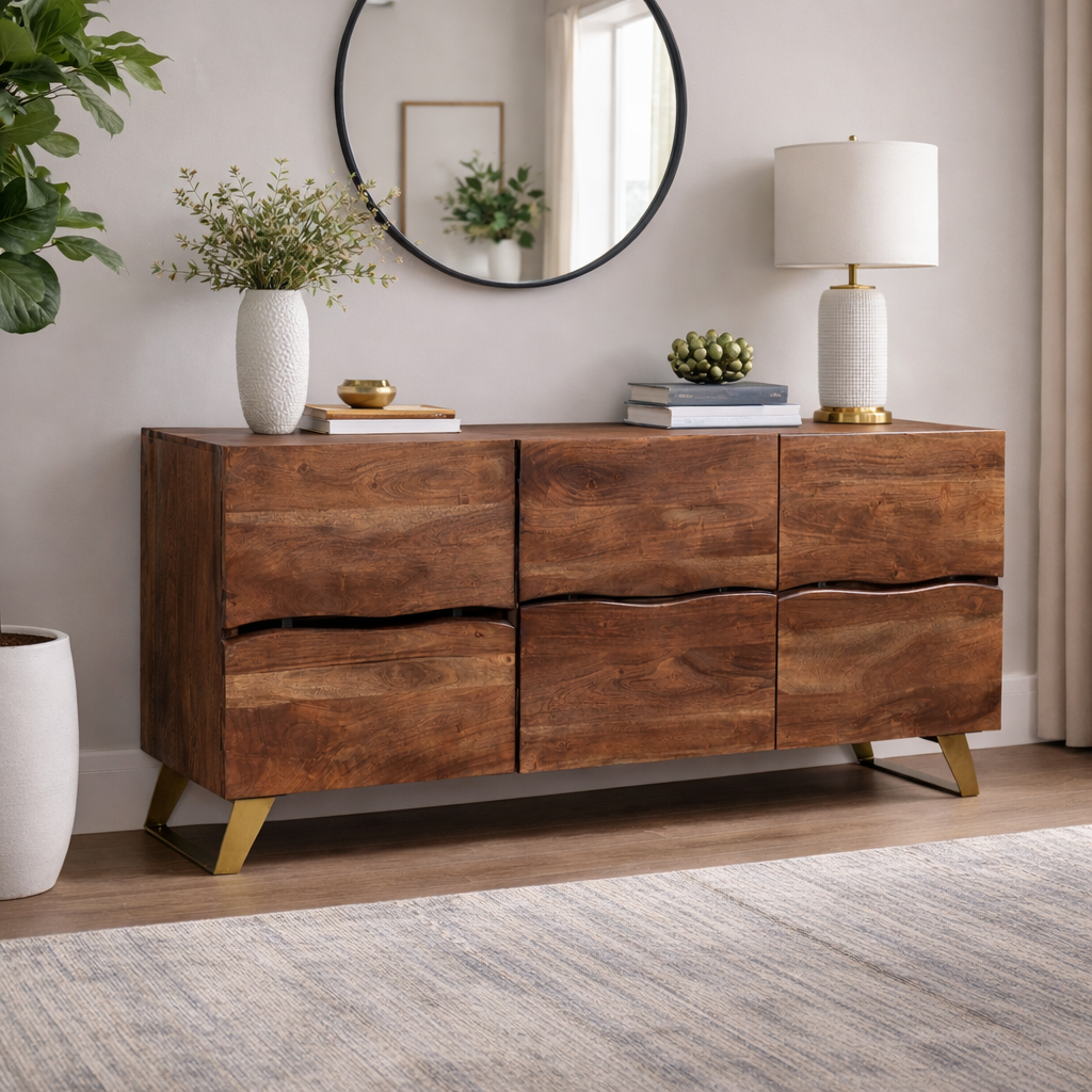 Timbergirl Seesham Live Edge Sideboard with Gold Legs Timbergirl Seesham Live Edge Sideboard with Gold Legs