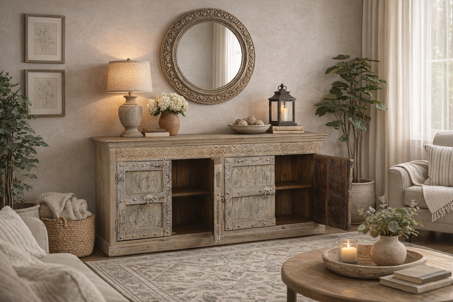 Reclaimed Wood Sideboard with 4 Doors