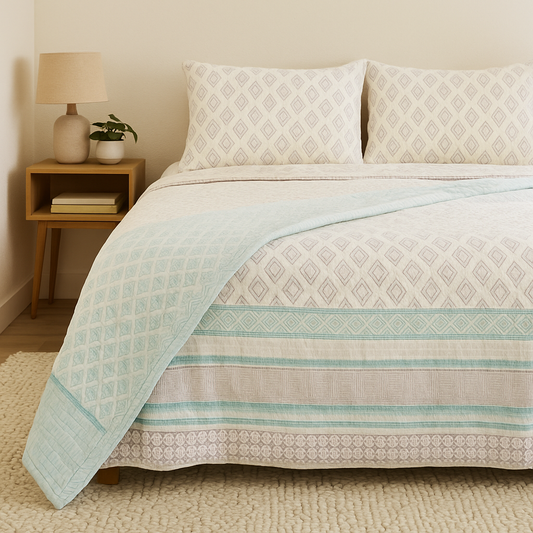 Sunbird Handcrafted Reversible Quilt with Matching Sham Covers