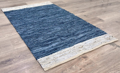 Timbergirl Navy Natural Leather and Jute Handmade Rug