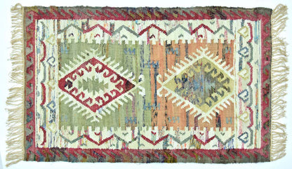 Timbergirl Kilim Sage Coral 100% Cotton Handmade Rug