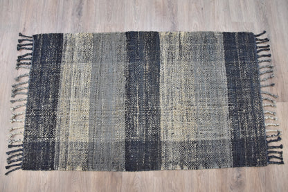 Timbergirl Braided Black Grey 100% Jute Handmade Rug