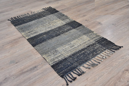 Timbergirl Braided Black Grey 100% Jute Handmade Rug