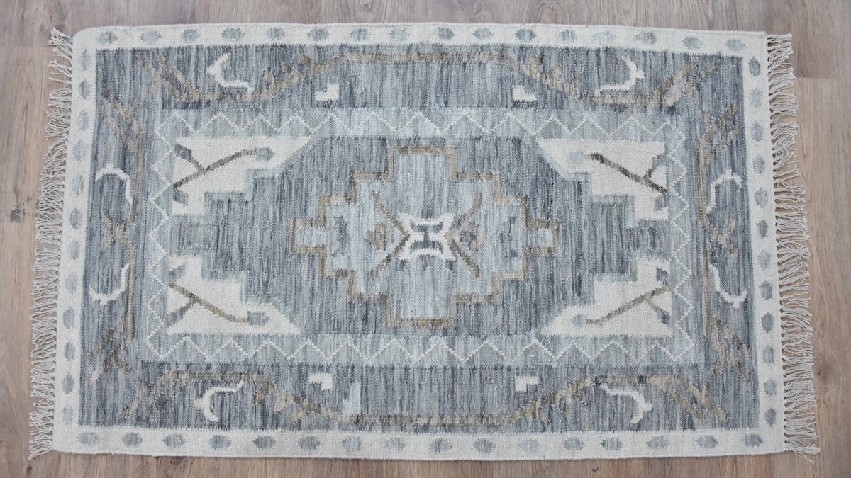 Timbergirl Kilim Blue Wool Handmade Rug