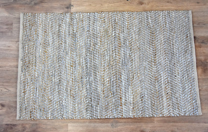 Timbergirl Beige Natural Jute and Leather Handmade Rug