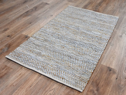 Timbergirl Beige Natural Jute and Leather Handmade Rug