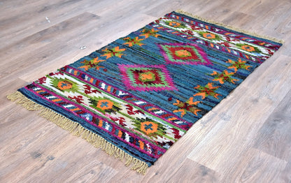 Timbergirl Kilim Blue 100% Cotton Handmade Rug