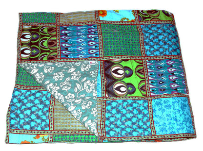 Timbergirl Organic Cotton Block Print Patchwork Quilt Green