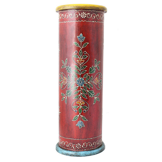 Handcrafted Hand-painted Red Wooden Umbrella Stand