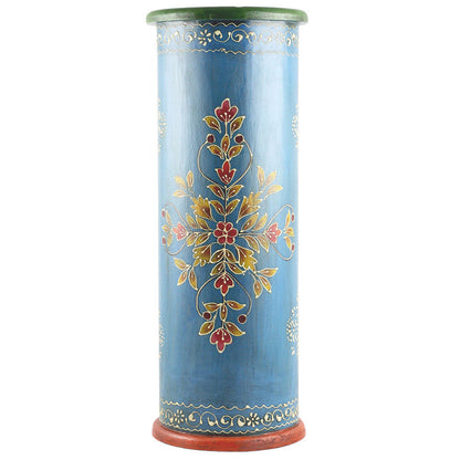 Handcrafted Hand-painted Blue Wooden Umbrella Stand
