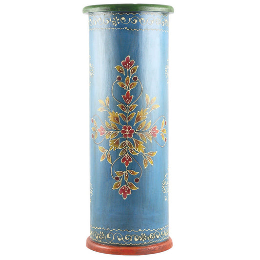 Handcrafted Hand-painted Blue Wooden Umbrella Stand