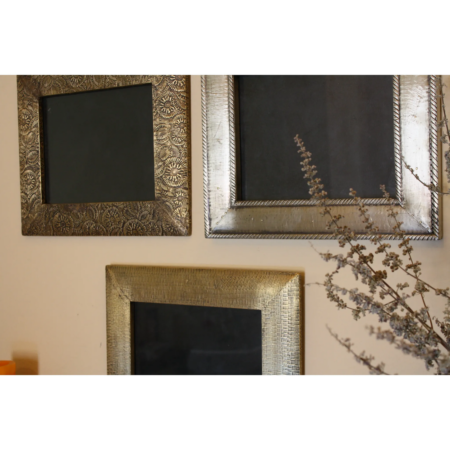 3 Piece Brass Clad Wood Picture Frame Set