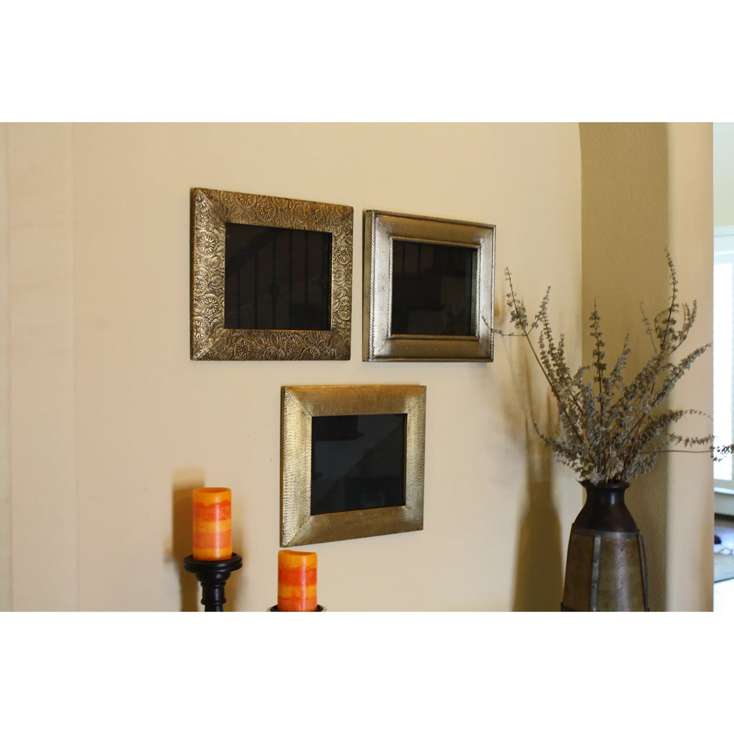 3 Piece Brass Clad Wood Picture Frame Set