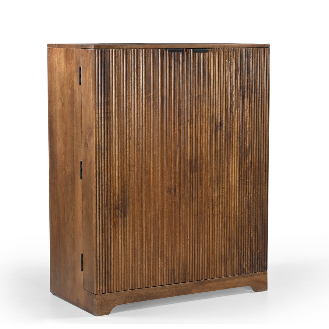 Ridgewood Fluted Wood Bar Cabinet with Wine Storage