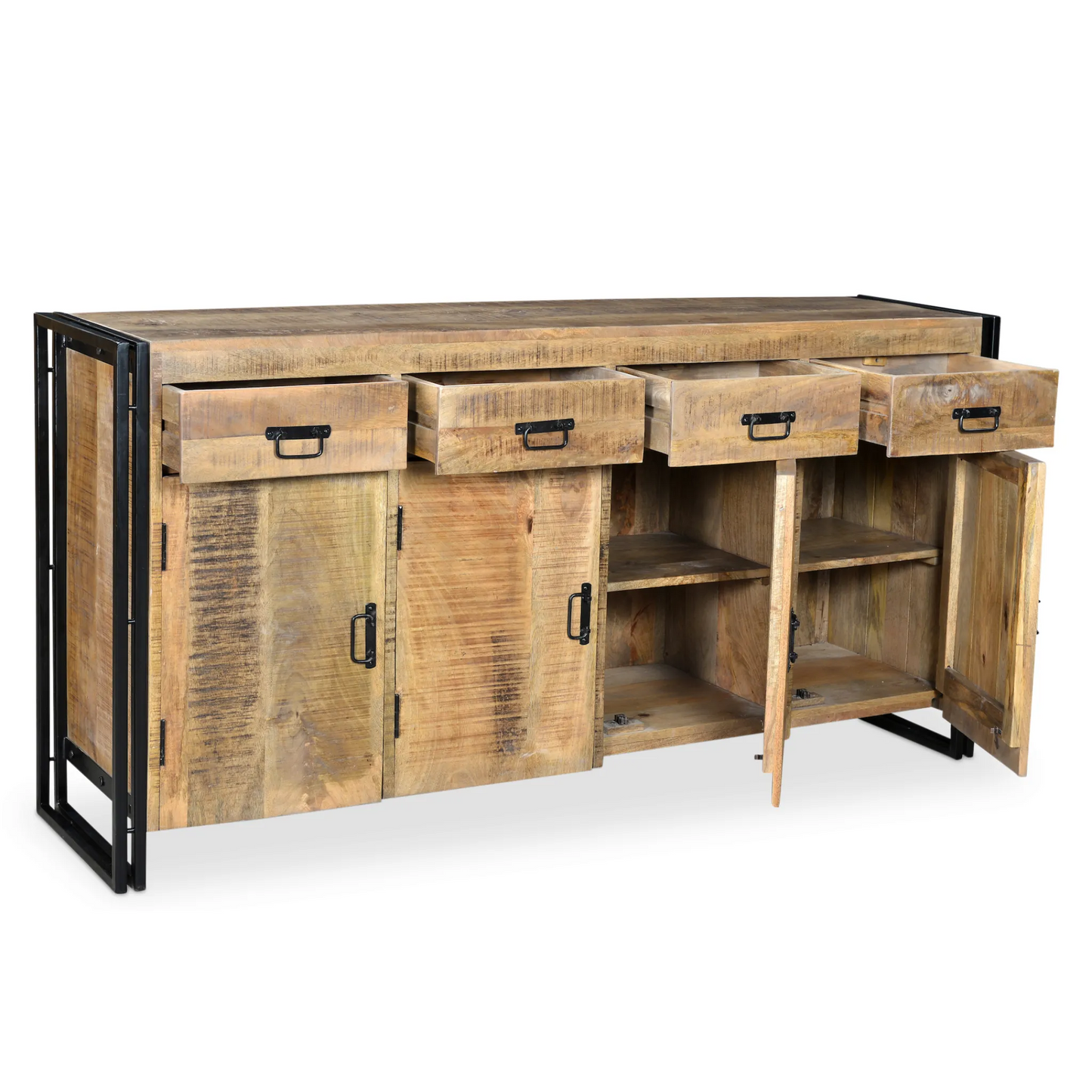 Industrial Reclaimed Wood 4 Door 4 Drawer Sideboard