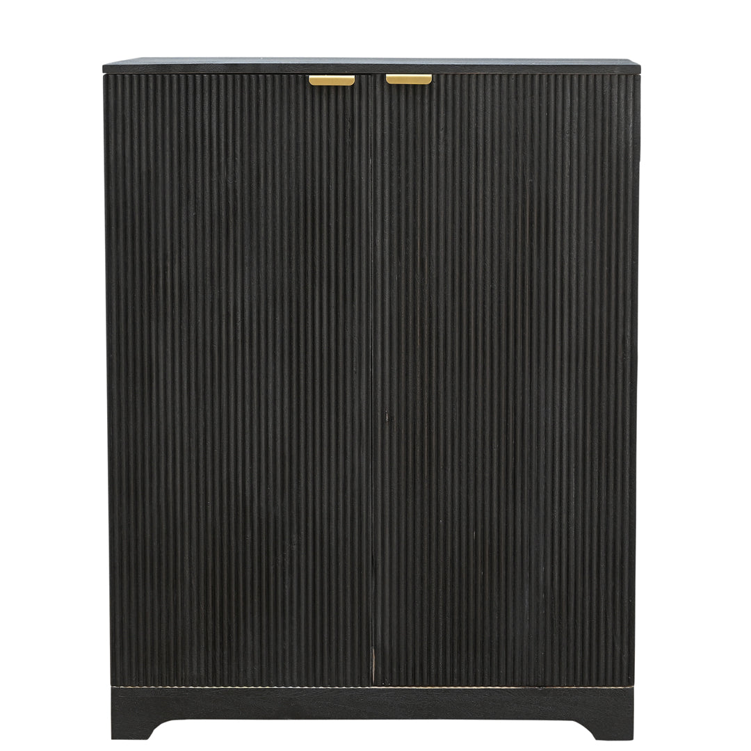 Midnight Fluted Wood Bar Cabinet with Wine Storage