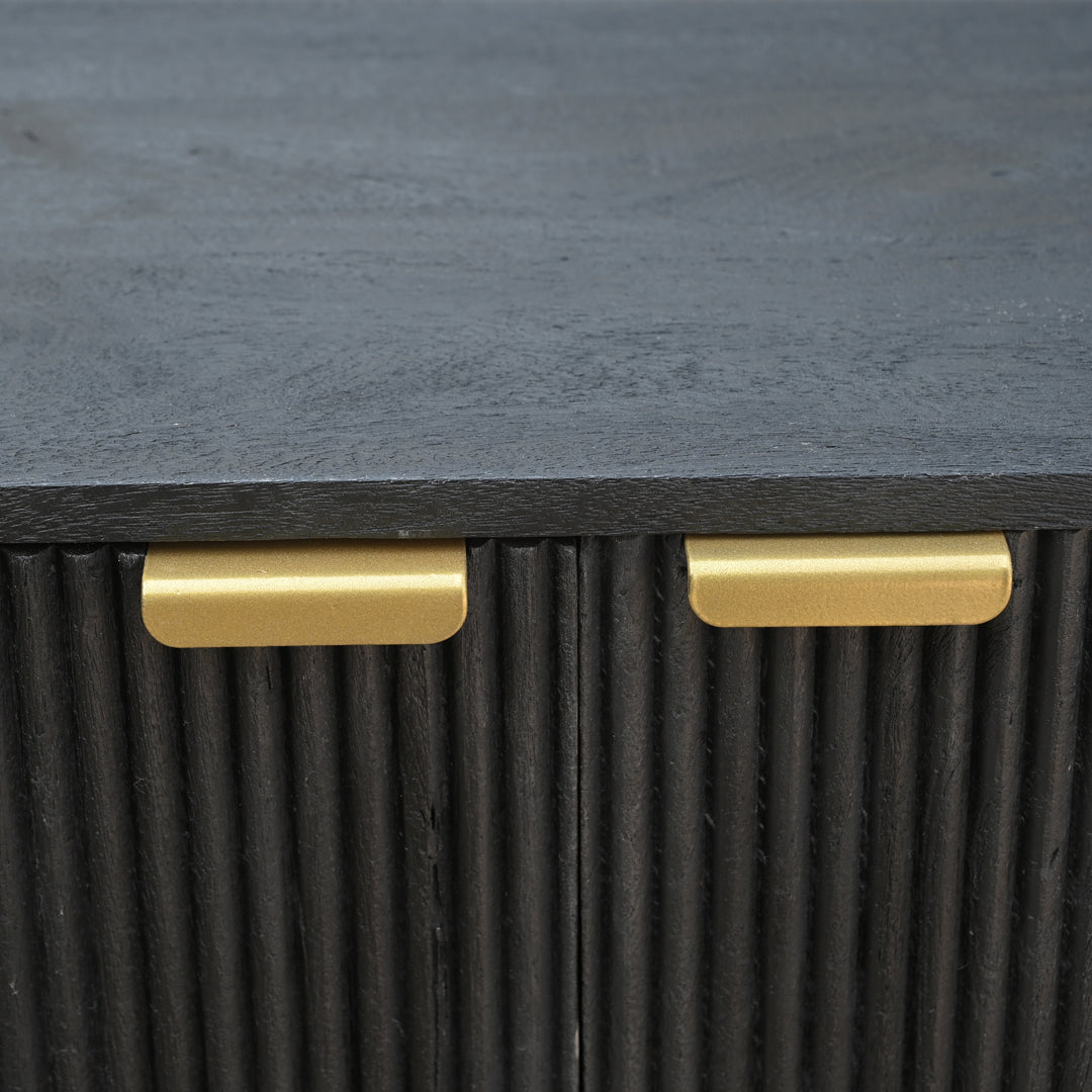 Midnight Fluted Wood Bar Cabinet with Wine Storage