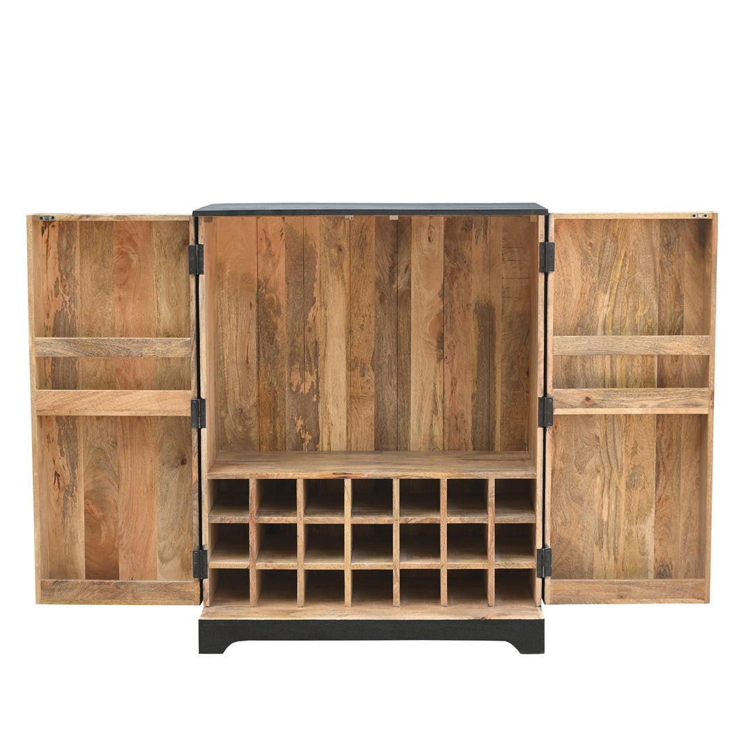 Midnight Fluted Wood Bar Cabinet with Wine Storage