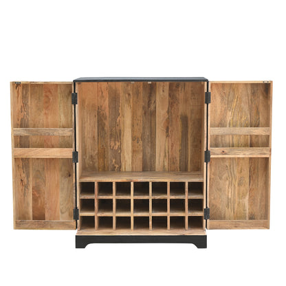 Midnight Fluted Wood Bar Cabinet with Wine Storage