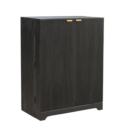 Midnight Fluted Wood Bar Cabinet with Wine Storage