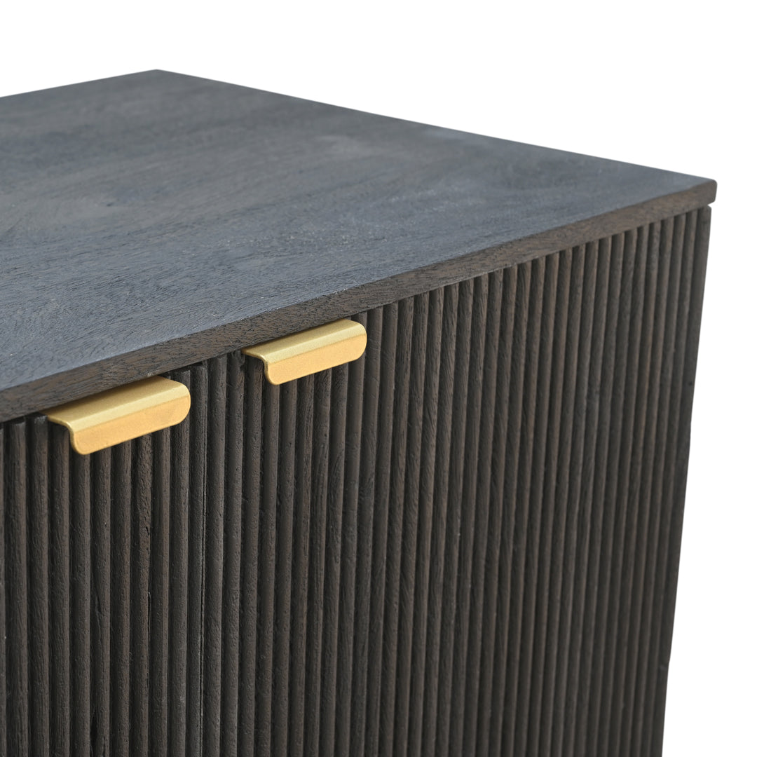 Midnight Fluted Wood Bar Cabinet with Wine Storage