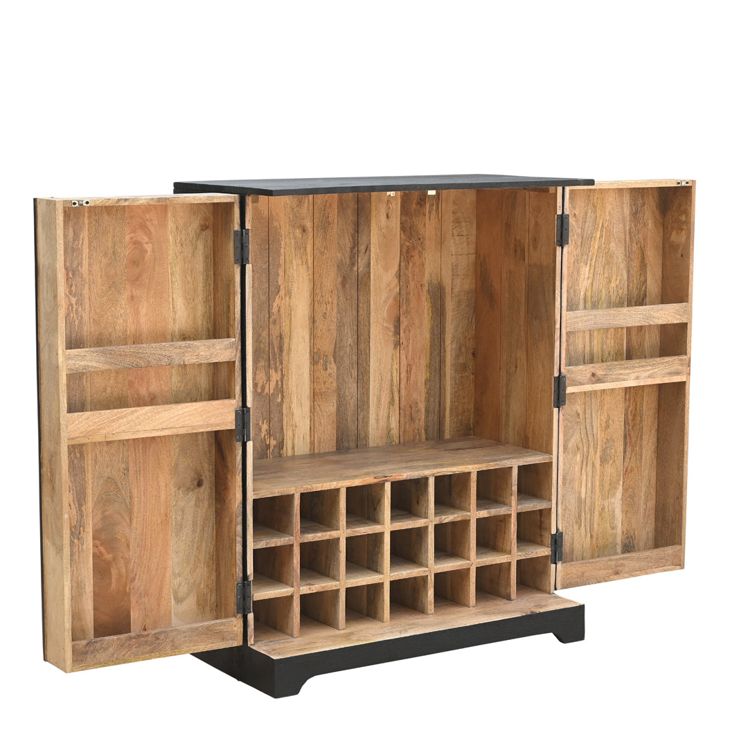 Midnight Fluted Wood Bar Cabinet with Wine Storage