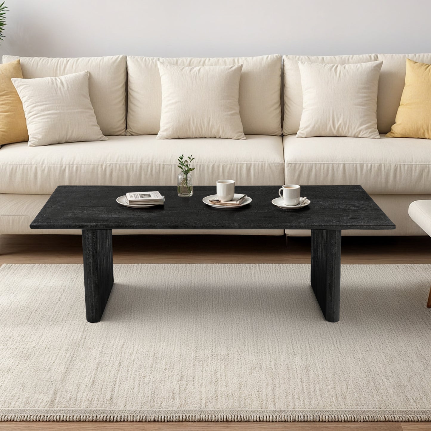Grackle Solid Wood Coffee Table- Black